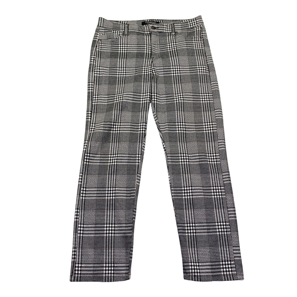 Liverpool Los Angeles Glen Plaid Trousers Black‎ White Brown Check Pants Size 12
